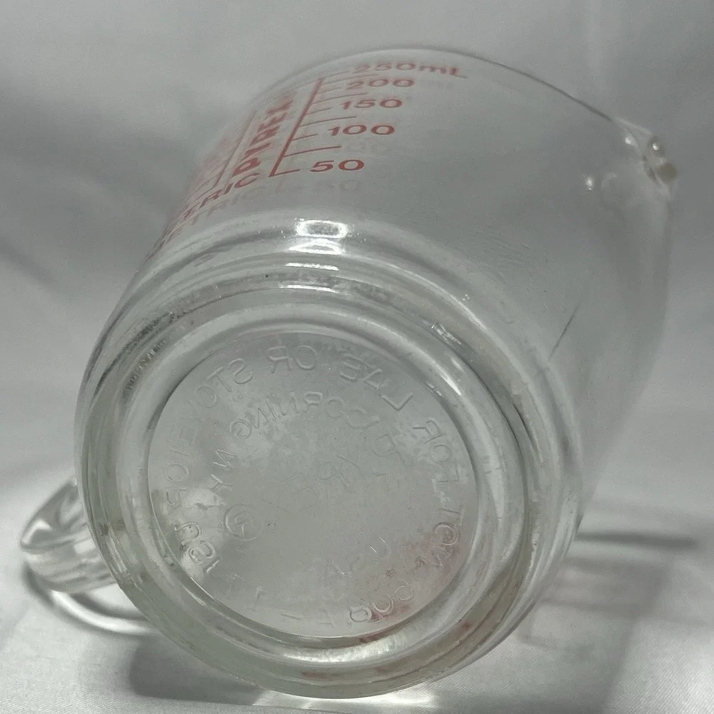 Vintage Pyrex 1 Cup‎ 8oz Glass Measuring Cup Red Lettering 250mL Metric USA 508
